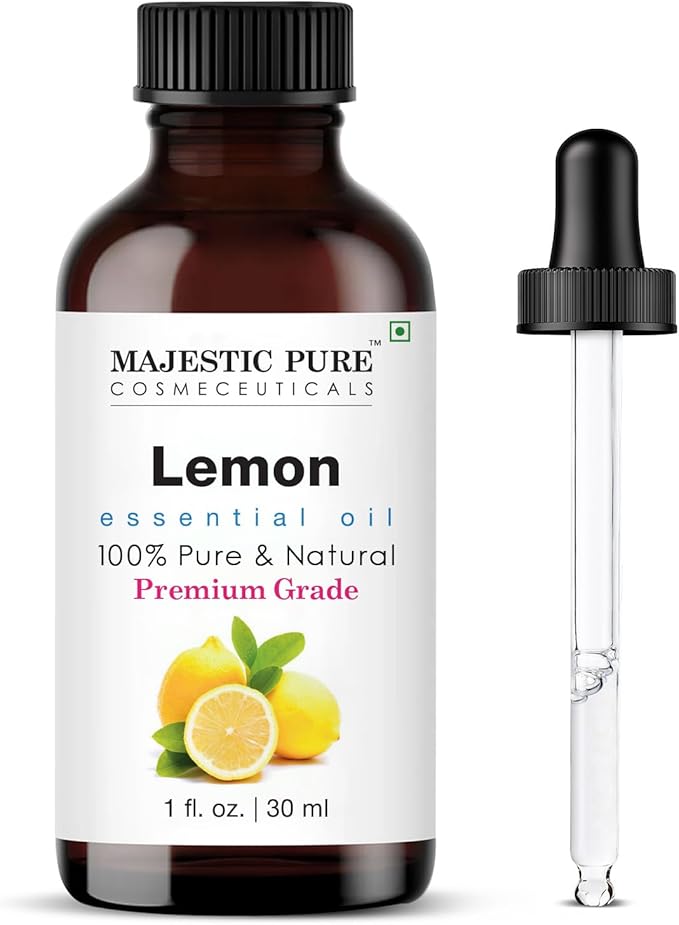 Majestic Pure Essential Oil with Glass Dropper - 100% Pure and Natural - Essential Oils for Diffuser, Aromatherapy, Soap and Candle Making, Lemon Essential Oil, Lemon Oil, 1 Fl Oz