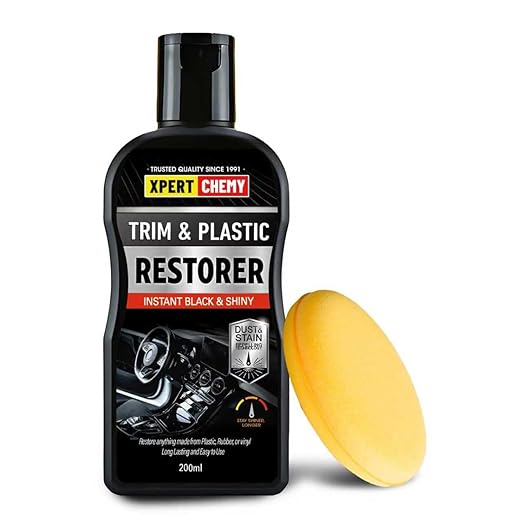Plastic Restorer for Car with Foam Applicator, Black Trim Restorer, Bumpers and Rubber, Protects Against UV Rays, Long Lasting Shine, No Oily Residue