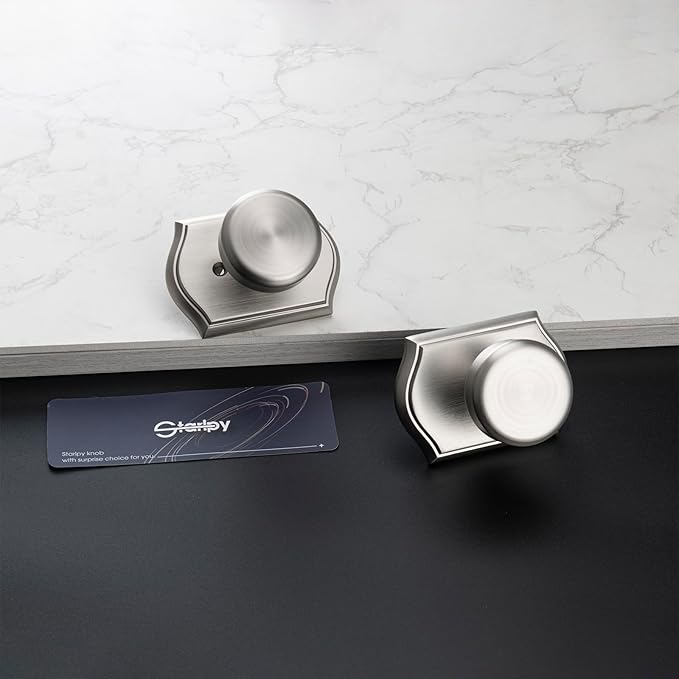 6 Pack Pismo Doorknobs with Lock for Hall, Brushed Nickel Interior Door Knobs with Camelot Trim, Heavy Duty Door Handle