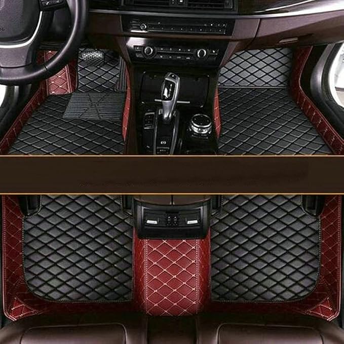 Custom Making Car Floor Mats Compatible with Audi BMW Mercedes-Benz Toyota Lexus Honda Infiniti Nissan Hyundai Kia All Models 2005-2026 (Red Wine and Black)