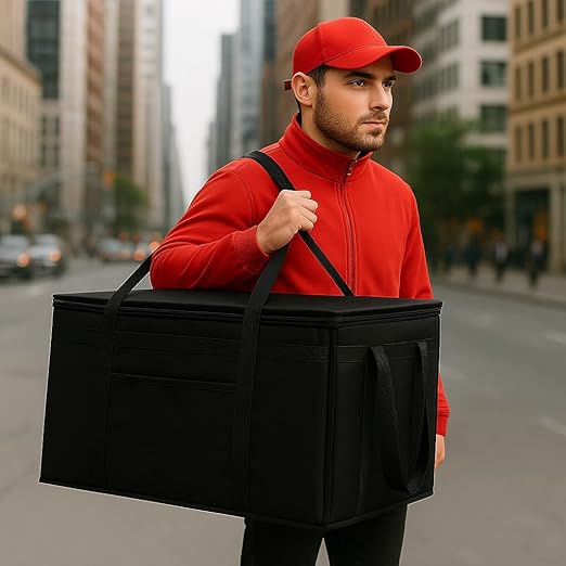 musbus 4 PACK catering bag for doordash 24W x 15H x 14D XXXL Insulated Food Delivery Bag Cooler Bags Keep Food Warm Catering Therma Cooler Bags Therma Shopper hot Black 24W x 15H x 14D hot boxes