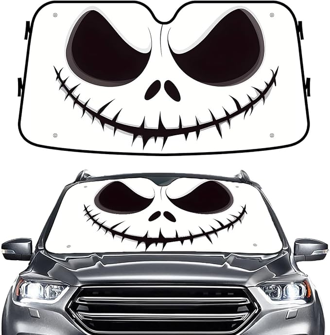 GENANY Nightmare Skellington Sun Shade for Car SUV Truck (55x30 Inches),Sun Shade Windshield, Shades for Front Windows, Horror Sunshade for Car Windshield, Protector Blocks UV