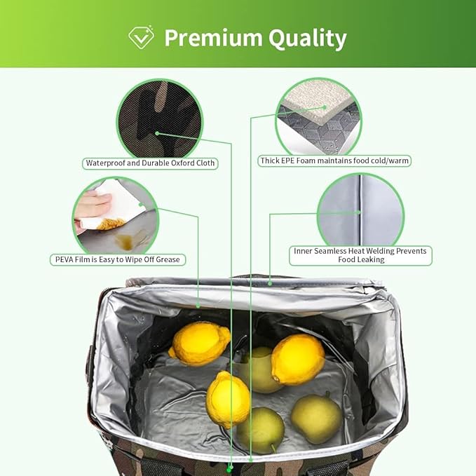 Iknoe Large Cooler Bag Collapsible 24 Can Insulated Bags Leakproof Lunch Cooler Tote with Multi-Pockets for Adult Insulated Thermal Bag for Beach, Picnic, Office Work(Camo)