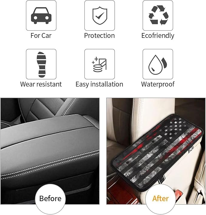 Car Armrest Box Pad American US Flags Car Center Console Cover Pad Black and Red Auto Armrest Cover for Most Vehicle, SUV, Truck Universal Arm Rest Cushion Pads