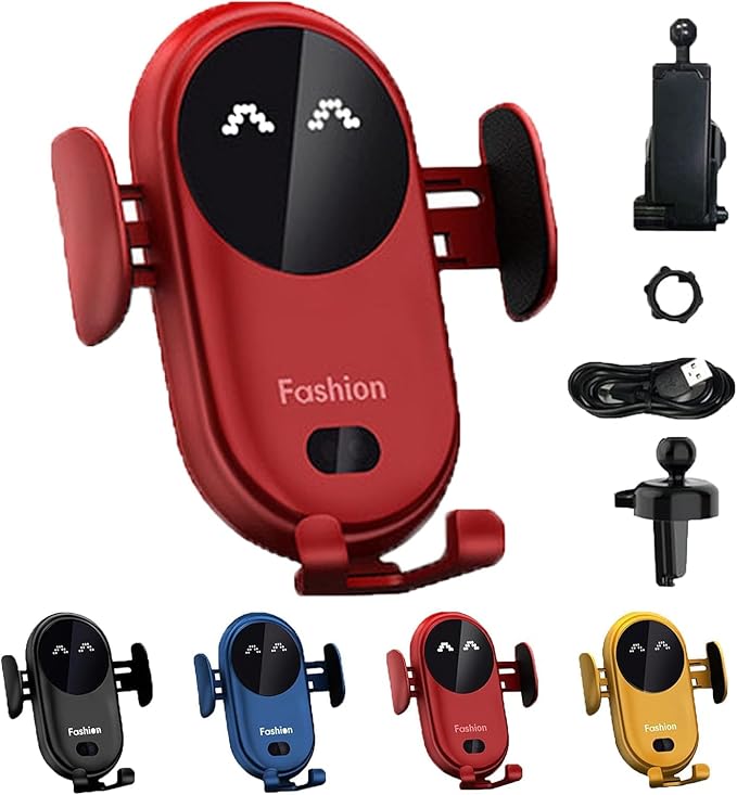 Smart Car Wireless Charger Phone Holder, Smart Sensor Car Wireless Charger, Fashion Car Charger (Red)