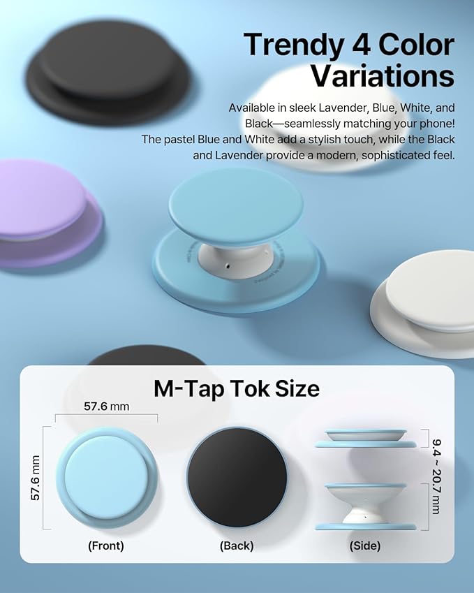 Sinjimoru for MagSafe Phone Grip, Soft Silicone Magnetic Finger Grip for iPhone 17/16/15/14/13, Comfortable One-Touch Holding, M-Tap Tok Blue