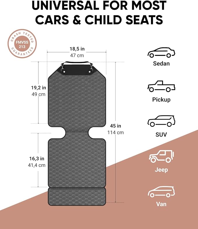 Owleys Set Seat Back Organizer & Car Seat Protector Hexy Waterproof & Non-Slip Protector for Child Car Cushion for Leather and Fabric Seats (Gray)