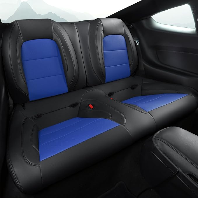 GIANT PANDA Customized Full Set Car Seat Covers Fit Ford Mustang Coupe Hardtop 2015 2016 2017 2018 2019 2020 2021 2022 2023 2024 2025 2026- (Black+Blue)