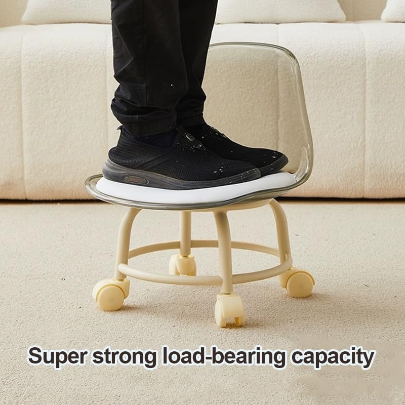 Low Rolling Stool with Wheels,Mini Rolling Garage Stool with Back Support,360° Rotating Floor-Friendly Wheels for Home, Office,Garage & Salon (Transparent Blue)