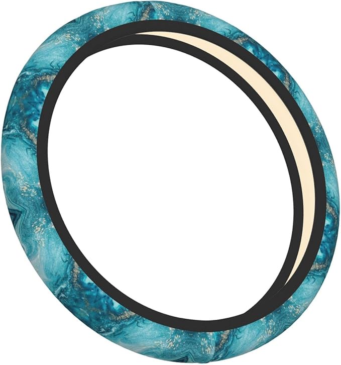 Light Blue Marble Auto Car Steering Wheel Cover Universal 15 Inch Neoprene Interior Decor Protection Accessories