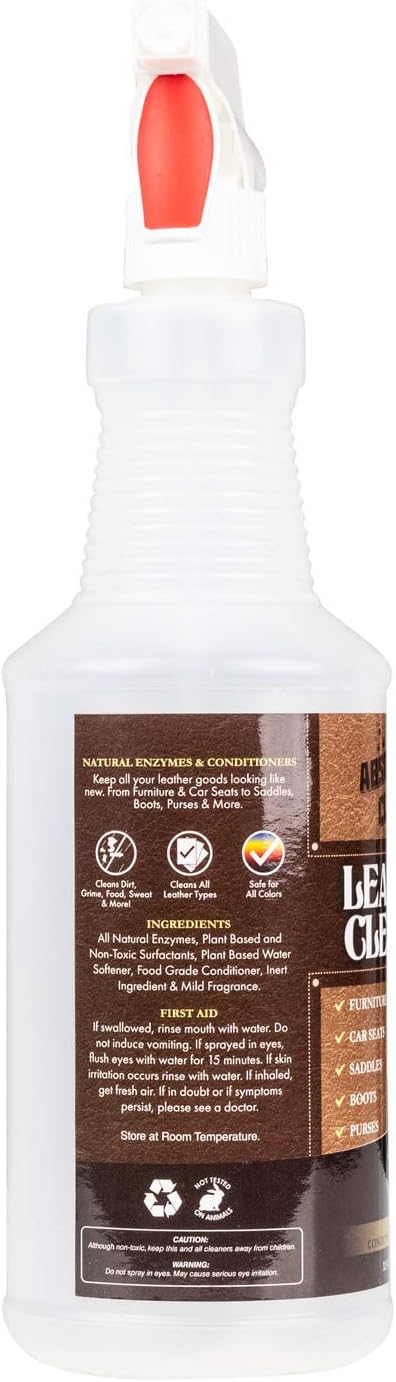 Amazing Leather Cleaner/Conditioner/Deodorizer | Powerful, Natural Enzyme Cleaner | USA Made | Great for Leather & Vinyl, Furniture, Boots, Purses, Clothing & More Removes Stains Spray & Wipe (32oz)
