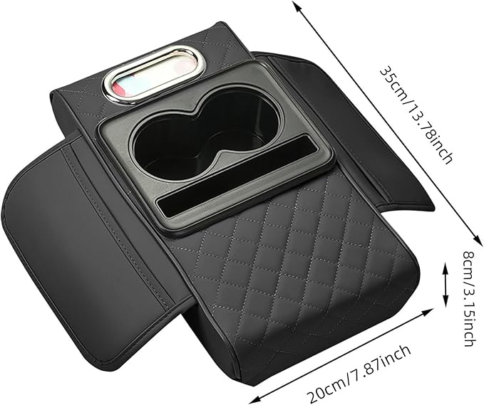 Car Armrest Cushion, 5-in-1 Center Console Cover with 2 Storage Bags Cup Holder, Cup Holder Tissue Slot Phone Slot for Car, Universal Car Armrest Box Cover Protection Pad for Most Vehicles (E)
