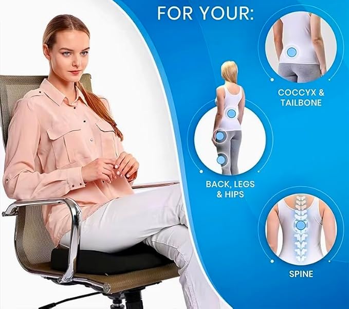 Seat Cushion Cooling Gel Memory Foam Pad, Non-Slip Orthopedic Coccyx Support for Office Chair, Car Seat & Home, Ergonomic Tailbone, Sciatica & Lower Back Pain Relief