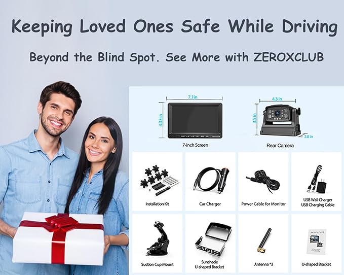 ZEROXCLUB Magnetic Wireless RV Backup Camera System: Rear Camera with 7" HD 1080P DVR Monitor, DVR Monitor & IR Night Vision, Portable Rechargeable Camera for RV/Trailer/Fifth Wheels/Camper