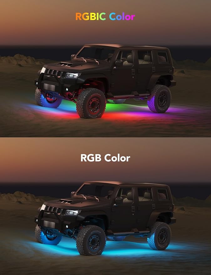 Govee Car Underglow Lights, 8 pcs RGBIC Under Car Lights with 16 Million Colors and 45 Scene Modes, Exterior Car Lights with App Control, 3 Music Modes LED Lights for Cars, SUVs, Trucks, DC 12-24V