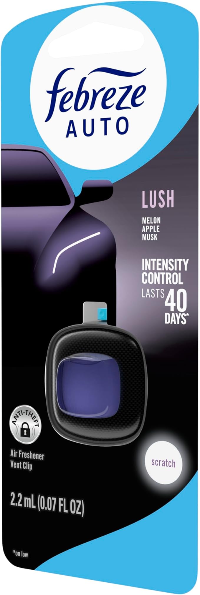 Febreze AUTO Air Freshener, Odor-Fighting Automotive Vent Clip, Lush Scent, 8 Count