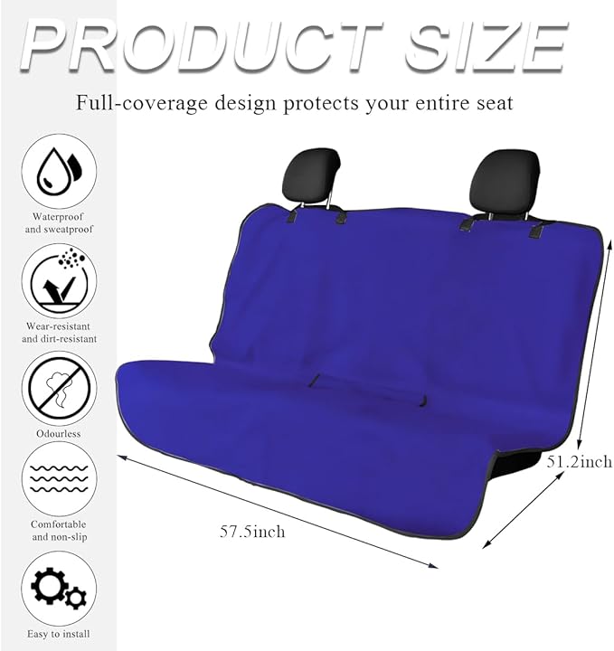Car Towel Seat Cover, Waterproof Sweating Non-Slip Premium Soft Towel Carseat Protector, Universal Machine Washable Car Truck SUV Front Seat Cover for Gym Workout Beach Hiking (Blue, Rear)