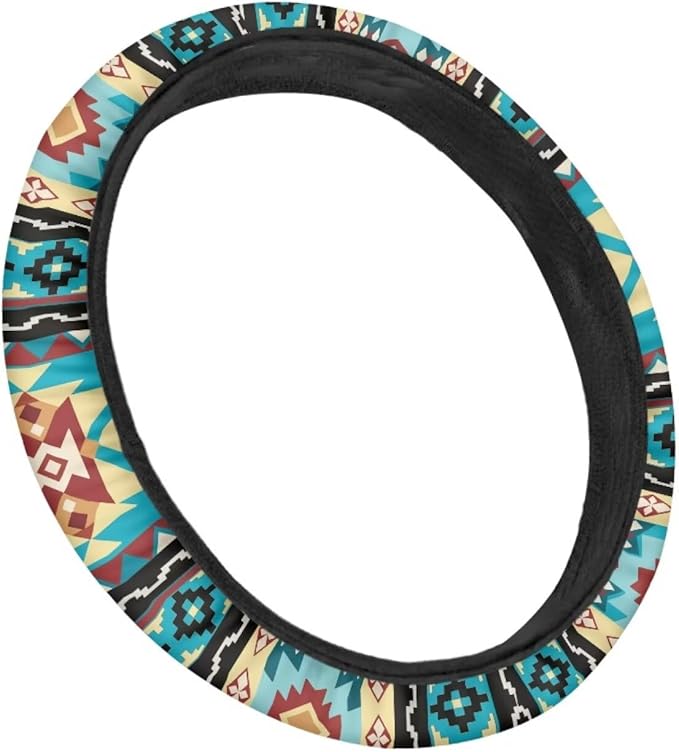 SEANATIVE Universal 15 inch Auto Car Steering Wheel Cover Aztec Turquoise Print Neoprene Car Steering Wheel Protector Cover fit Most Van Truck SUV