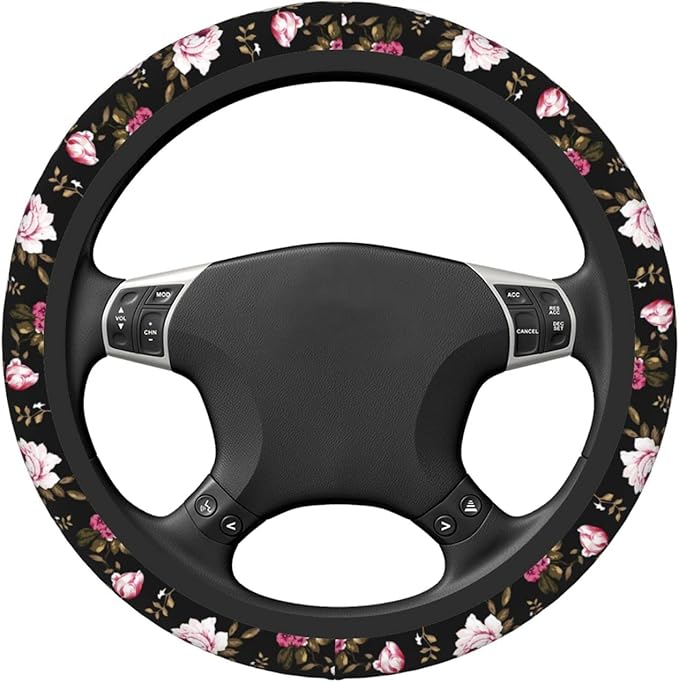 Peony Flower Steering Wheel Cover Women Men Elastic Stretch Soft Car Wheel Protector Universal Breathable No-Slip Car Accessories for Truck Van SUV Auto Fit 14-15 Inches