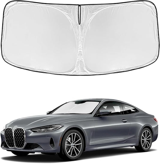 Windshield Sun Shade for BMW 4 Series 2021-2025 2026 430i 440i i4 m4 330i - 4 Layers for Front Windows Shade Cover Custom Fit 4 Series Sun Visor 250T Retractable Shade Blocks UV Rays Car Accessories