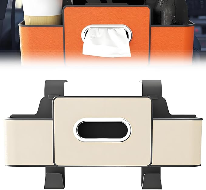 PUSKIU Car Organizer and Storage Box, Car Organizers and Storage Box for Back Seat, Car Organizer Back Seat for Daily Travel (Beige)