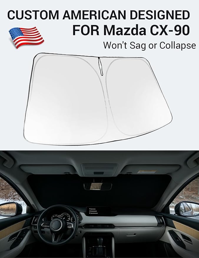 Proadsy 2026 Upgrade Windshield Sun Shade Custom Fit Mazda CX-90 2024 2025 2026 Foldable Front Sunshade Protector Sun Visor Blocks UV Rays Keep Car Cooler Accessories