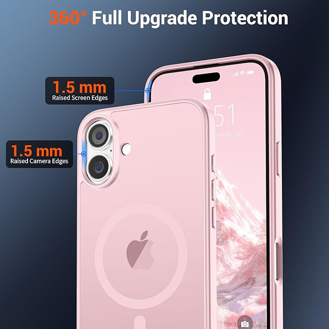 SUPFINE Magnetic for iPhone 16 Plus Case with Screen Protector (Compatible with MagSafe) (Military Grade Drop Protection) Translucent Matte Shockproof Phone Cover,Light Pink