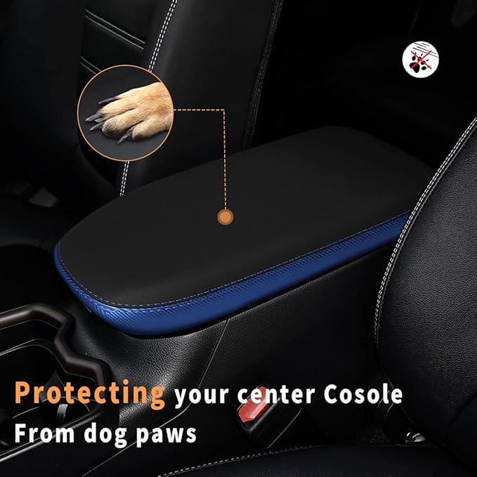 INTGET Center Console Armrest Cover for Toyota RAV4 Accessories 2025 2024 2023 2022 2021 2020 2019 Leather Middle Console Lid Cover Pad Protector Arm Rest Covering Car(Black with Blue)