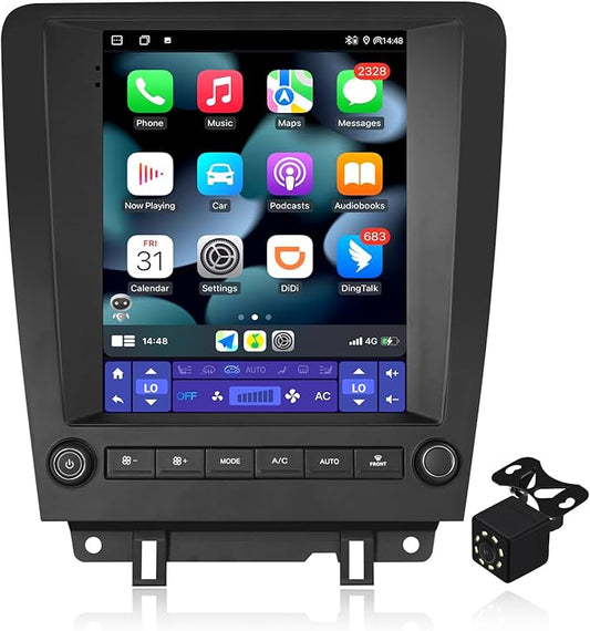 2+64G Android 14 Double Din Car Stereo for Ford Mustang 2010-2014 with 9.7 Inch Touchscreen Radio Built-in Wireless Carplay/Android Auto/GPS/Bluetooth/FM/AUX-in/Steering Wheel Controls/Backup Camera