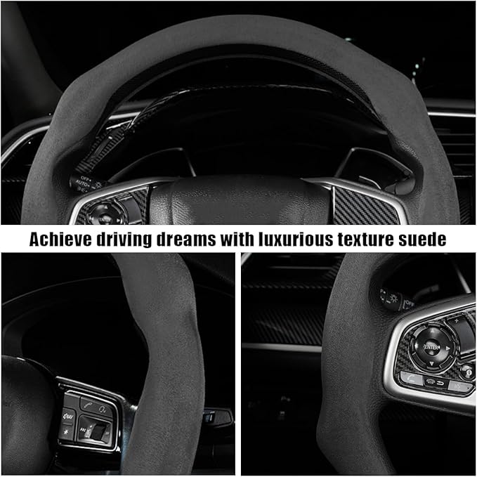 Mandark Car Steering Wheel Cover, Suede Sport Vehicle Steer Wheel Protector Fitting 15 Inch, Non-Slip Comfortable Automotive Interior Decoration Accessories, Universal for Most Cars (Black)