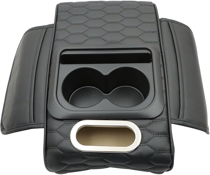 Priprilod Car Center Console Armrest Pillow, Leather Memory Foam Car Armrest Cushion with Cup Holder & Phone Holder, Universal Armrest Storage Box Protector for Most Vehicles, Car Accessories (Black)