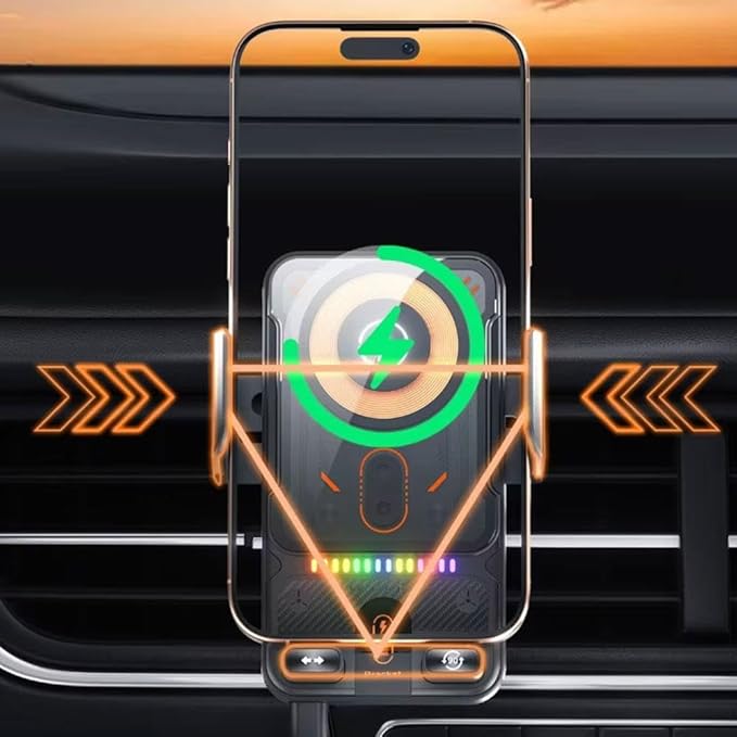 2026 New Cool Car Wireless Fast Charging Holder,15W Auto-Clamping Wireless Car Charger Mount with 90° Rotating, Universal Air Vent Phone Holder for All Smartphones
