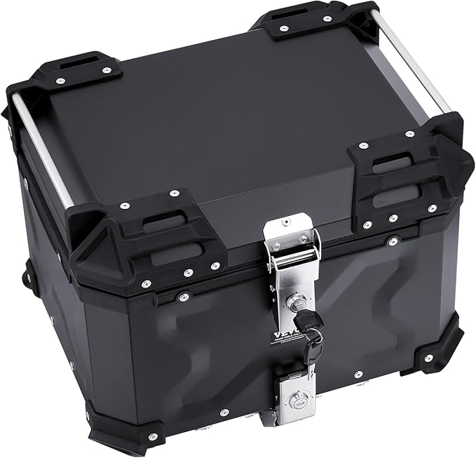 VEVOR Motorcycle Top Case 45L, Universal Aluminum Alloy Motorbike Tail Box with Leather Lining, 45L Waterproof Detachable Motorcycle Top Box with Lock & Back Cushion, Fit for 99% of Motorcycle Frames