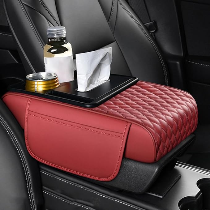 Car Center Console Cover for KIA K4 2024–2025,Arm Rest Lid Cushion Protector Multifunctional Armrest Cushion Pad Interior Accessories,Red