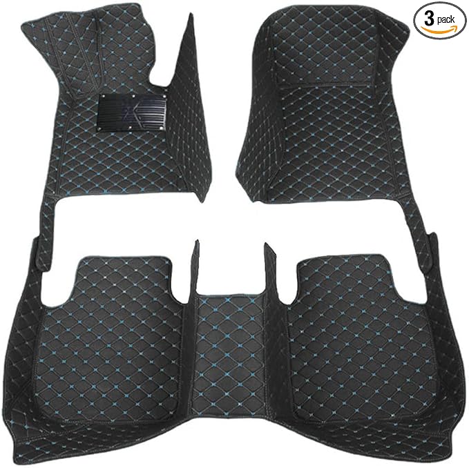 KaiLaiCarCustom Automotive Car Floor Mats for 99.99% Sedan SUV Sports Car Men Women Protection Full Coverage Pads Anti-Slip Leather Floor Lining (Black Mat Blue Line, A - Diamond)