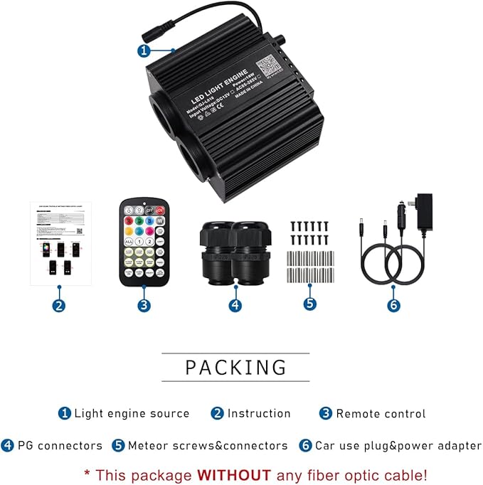 AKEPO 18W Dual Color Twinkle Shooting Star 2-in-1 Fiber Optic Light Engine Replacement, RGBW Bluetooth APP Control + Music Sync Mode + 28-Key Remote Control for Car Home Starlight Headliner