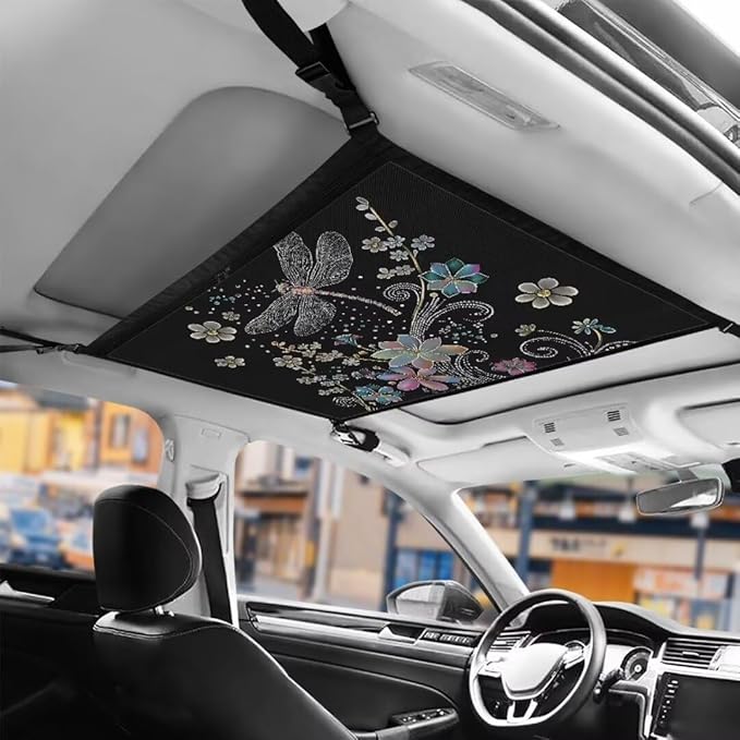 Car Roof Storage Bag Dragonfly Flower Print Car Organizer for Car Seat Premium Car Seat Organizer One Size Car Travel Accessories Suitable for Cars, SUVs