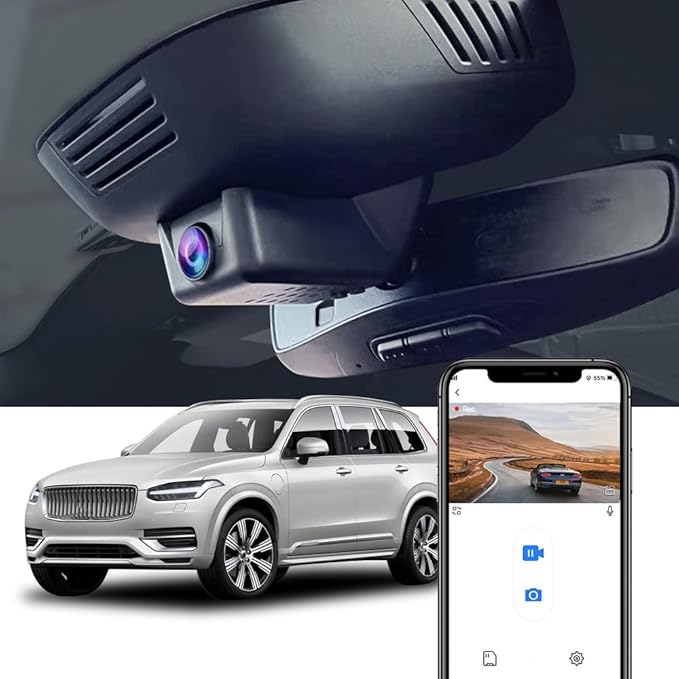 Fitcamx Front 4K+Rear 1080P Dash Cam Adapts for for Volvo XC90 2023-2026 Plug-in Hybrid B5 B6 T8 (Model B), OEM Look, 2 Way HD Video, WiFi & APP, Loop Recording, G-Sensor, Easy to Set, 128GB Card