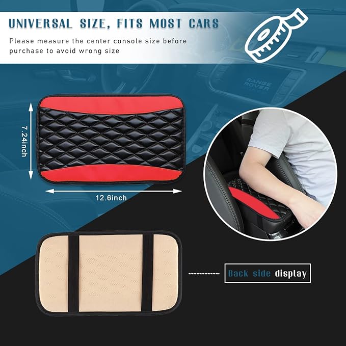Ziciner Leather Car Center Console Armrest Pad, PU Waterproof Auto Seat Box Cover Protector, Hand Rest Cushion Protection Pad, Vehicles Interior Accessories Universal for Car,SUV (Red)