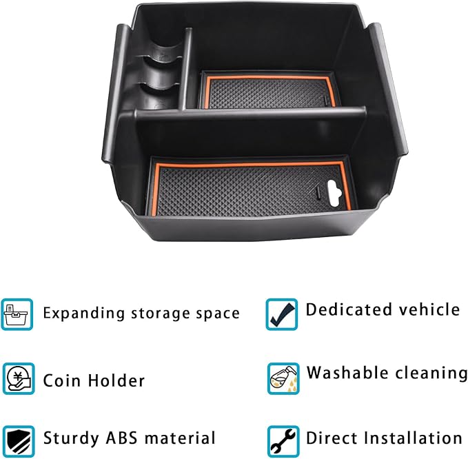 EDBETOS Center Console Organizer Tray Compatible with Jeep Wrangler JK/JKU 2011-2018 Rubicon Sport Sahara Accessories Armrest Storage Glove Box, Orange
