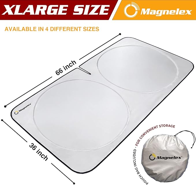 Magnelex Car Windshield Sunshade | Advanced Light-Blocking Protection | Foldable Sun Shade with Mirror Cut-Out Keeps Your Vehicle Cool | Fit for Cars, Trucks, and SUVs | XLarge (66 x 36 in)