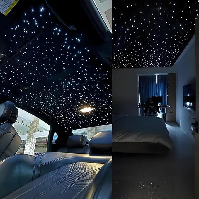 AKEPO 16W Fiber Optic Lights Starlights Headliner Kit, APP Control Optical Fiber Cable 550pcs13.1ft/4m 0.75mm RGBW Music Activated Light Source with 28key RF Remote Control for Home & Car