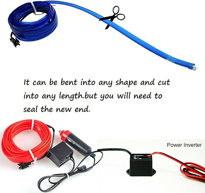 Riloer El Wire Lights for Car, Interior Neon Lights Strip Car LED Strip Light Interior for Car Garden Party Decoration, Car Ambient Lighting Kits, 2m/6.5ft Blue LED
