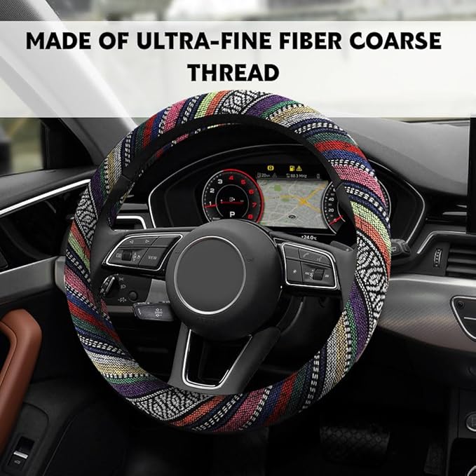 Boho Steering Wheel Cover, Steering Wheel Cover Women, 15 inch Hippie Style Protector Covers, Universal Ethnic Flax Cloth Car Accessories Universal for SUV Van Truck (Hippie-B)