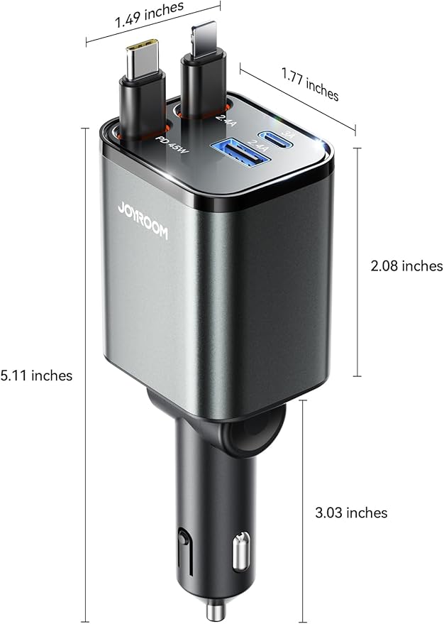 [2026 Ultra-Compact] JOYROOM Retractable Car Charger 84W Car Charger USB C for iPhone 16 17 Fast Charging, Car Accessories, Car Adapter Travel Essentials Gifts for Women Men, for iPhone 17 16 15 14 13