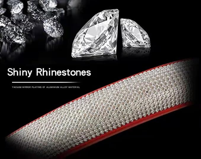 Bling Diamond Leather Steering Wheel Cover for Women Girls with Crystal Rhinestones, Universal Fit 14.5-15 Inch Car Steering Wheel Cover Accessories