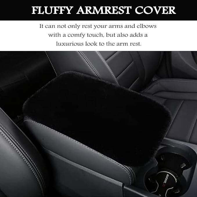 Fluffy Furry Armrest Cover for Car, Auto Center Console Cover Pad Car Soft Console Pad Wool Fur Armrest Seat Box Cover Protector Universal Fit for Most Vehicle, SUV (Black)