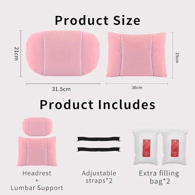 Car Headrest & Lumbar Support Set,Premium Skin-Feeling Napa Leather Soft and Comfortable Headrest,Car Seat Headrest Pillow Waist Support Car Interior Accessories for Driving Home Office