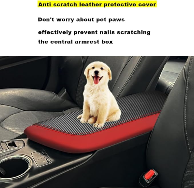 Blazeray Car Center Console Armrest Cover for Toyota Camry 2018-2023 Interior Accessories Leather Anti-Scratch Elbow Arm Rest Cover Cushion Pad Protector Saver (Red with Carbon Fiber Leather)