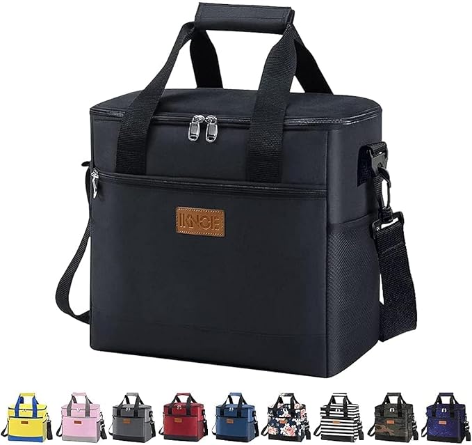 Iknoe Large Cooler Bag Collapsible 24 Can Insulated Bags Leakproof Lunch Cooler Tote with Multi-Pockets for Adult Insulated Thermal Bag for Beach, Picnic, Office Work (New Black)